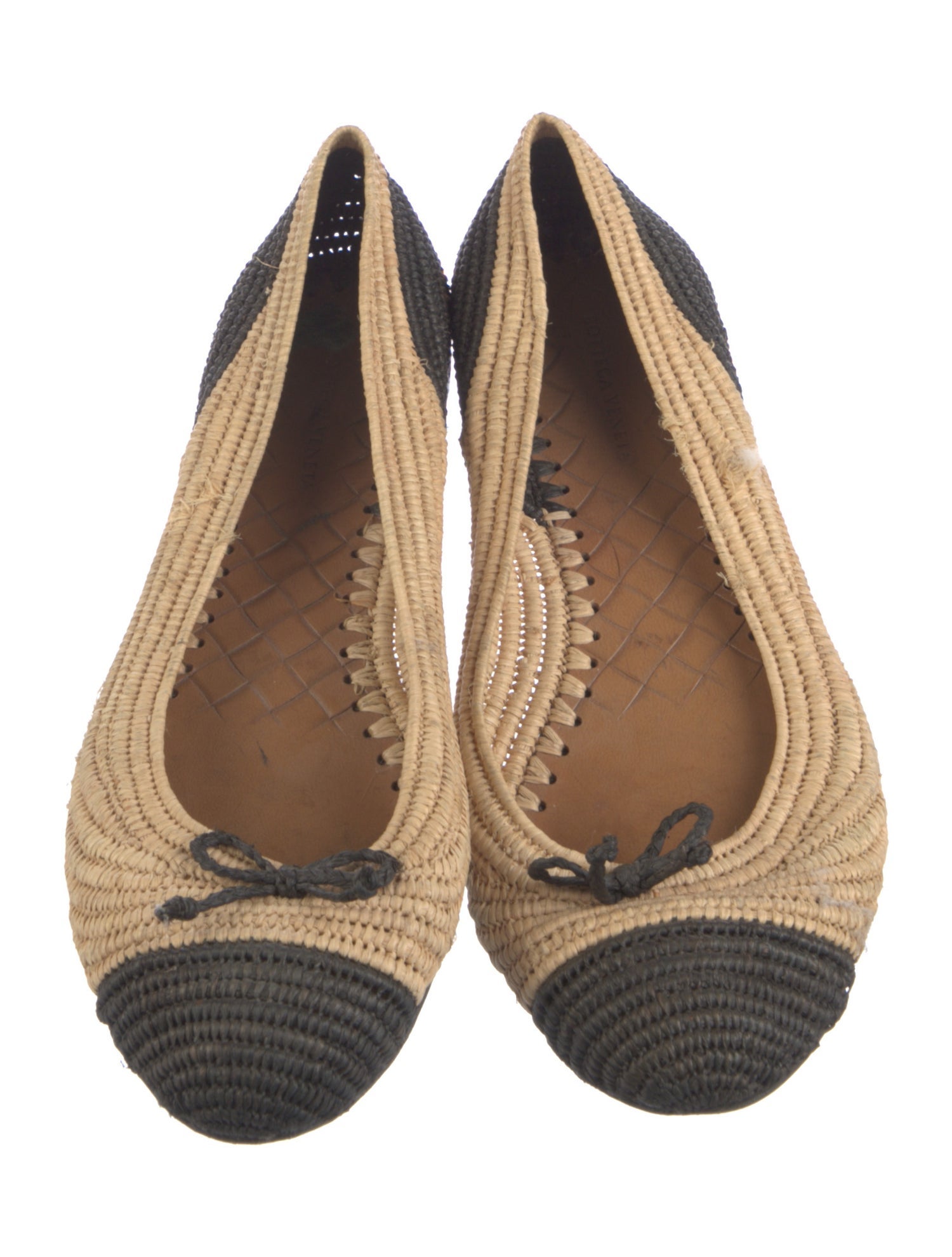 Bottega Veneta Straw Colorblock Pattern Ballet Flats